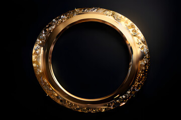 A dazzling 3D golden circle shimmers with light, catching the eye with its metallic sheen and sparkling glitters.