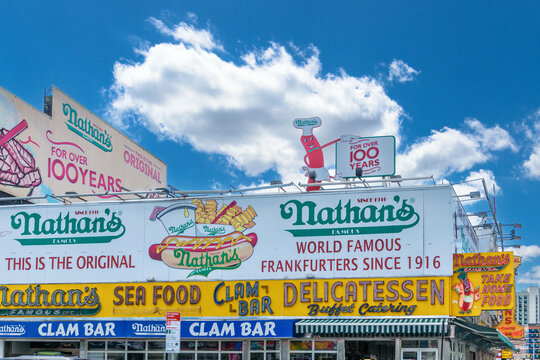 Advertising for the famous Nathan's Hot Dog's in Coney Island
