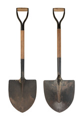 Front and rear view of insulated shovel on transparent background.