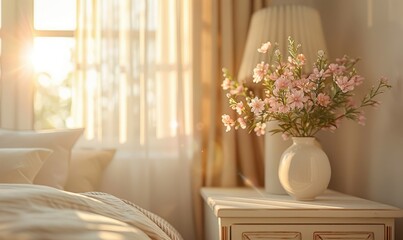 Bright bedroom with an empty nightstand