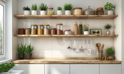 Bright kitchen with an empty spice rack