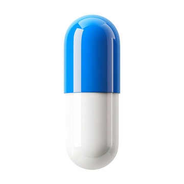 drug or pill blue and white realistic 3D isolated on transparent background. generative ai