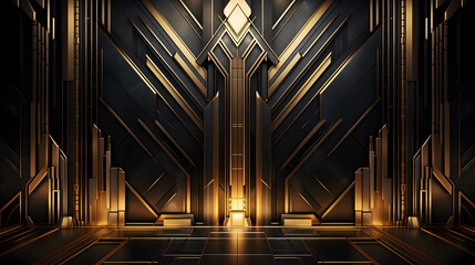art deco gold pattern with glowing lines
