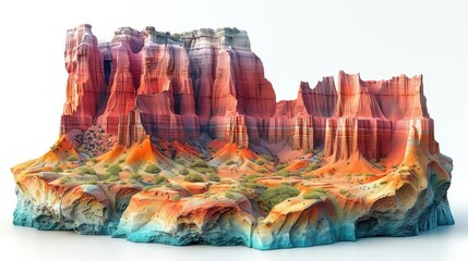 A 3D-printed model of a vibrant canyon landscape