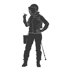 silhouette woman beekeeper in action black color only