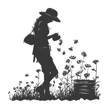 woman silhouette observing bees garden clip art preview