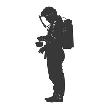 recommend clip art: silhouette woman beekeeper in action black color only