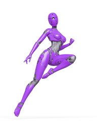 gynoid is the super fembot is doing a comic action pose in white background