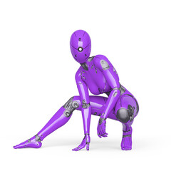 gynoid is the super fembot on action in white background_