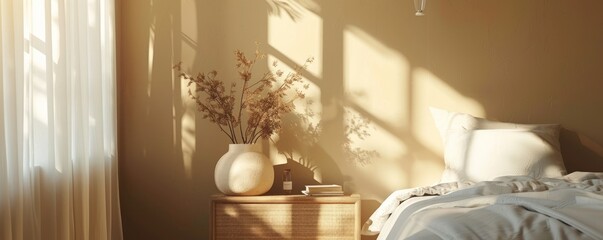Minimalist bedroom with an empty nightstand