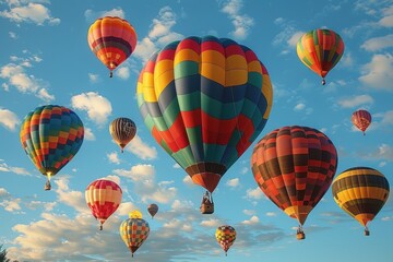 A hot air balloon festival with numerous balloons in various colors and patterns floating in the sky. 