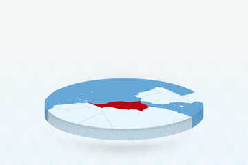 3D Isometric Map Highlighting Morocco in Red.