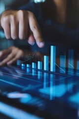 a person is using a computer with a bar graph on it