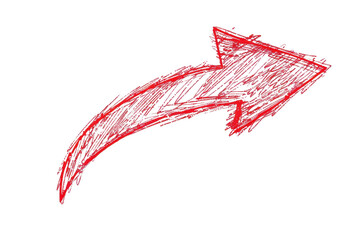 Red hand-drawn arrow sketch pointing to the right on a transparent background, perfect for presentations and educational materials.