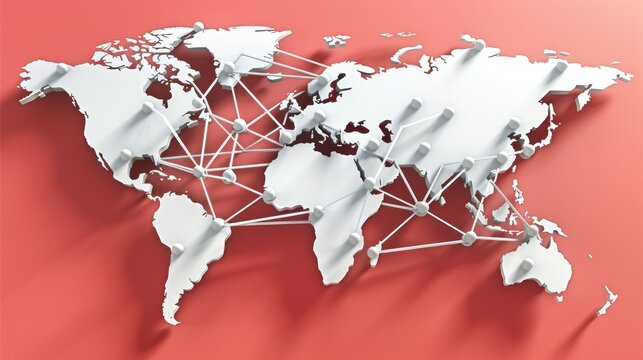 White paper world map with string connections