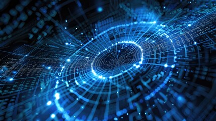 A blue, glowing, computer-generated image of a spiral