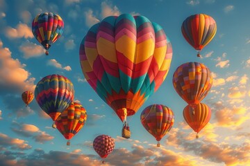 Obraz premium A hot air balloon festival with numerous balloons in various colors and patterns floating in the sky. 