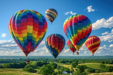 A hot air balloon festival with numerous balloons in various colors and patterns floating in the sky. 