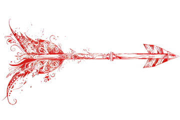 Naklejka premium A decorative and intricate red arrow with ornate details and swirling designs, perfect for illustrations or themed projects.