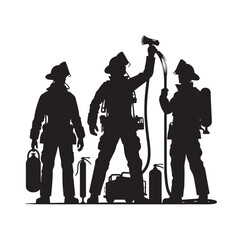 Firefighters pose vector  silhouette  illustration 