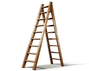 A Wooden Extension Ladder Isolated on White Background. Generative AI