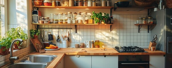 Serene kitchen with an empty wall organizer