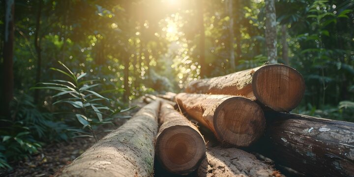 Forest managed sustainably certified by FSC uses selective logging to protect biodiversity. Concept Sustainable Forest Management, FSC Certification, Selective Logging, Biodiversity Conservation