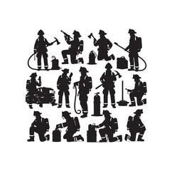 Firefighters pose vector  silhouette  illustration 