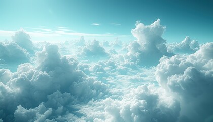 Naklejka premium Large cumulus solar clouds, view above the clouds