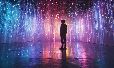 person exploring an interactive art exhibit, emphasizing the power of immersive experiences to inspire and engage