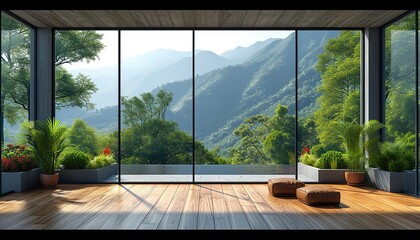 View from the window of the green mountain valley