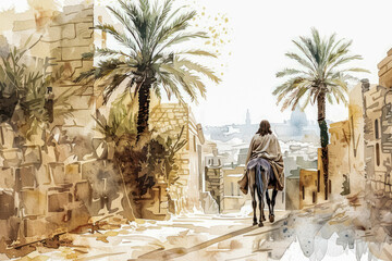 Jesus' entry into Jerusalem riding a donkey