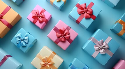 top view of gift boxes with ribbon