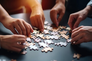 Fototapeta premium generated illustration of hands Joining puzzle pieces together.
