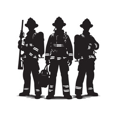 Firefighters pose vector  silhouette  illustration 