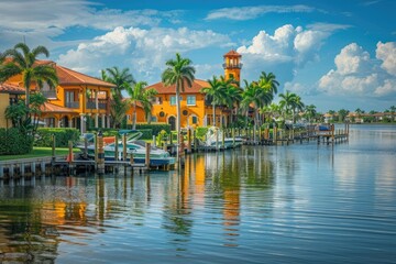 Obraz premium Naples, Florida Skyline - Tropical American Townscape with Boat Pier