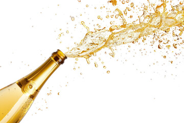 Golden Bottle Of Champagne Popping Isolated On Transparent Background. Png File. Ai Generated 