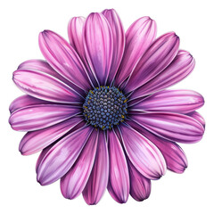 Obraz premium A beautiful pink daisy flower with a yellow center isolated on a white background