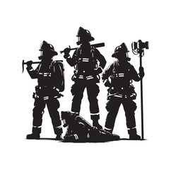 Firefighters pose vector  silhouette  illustration 