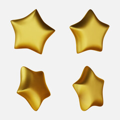 Set of gold stars different shapes. Realistic 3d design cartoon style. vector illustration