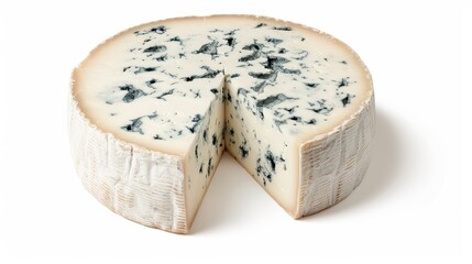 Classic vintage-style illustration of blue cheese, pointy side up, round base down, on a cream backdrop. The large piece is one-third of a circle, showing detailed blue marbling