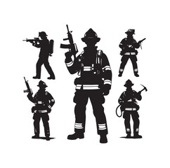 Firefighters pose vector  silhouette  illustration 