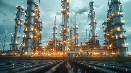 Obraz premium An energy-intensive industry (like petroleum, gas, or steel production) integrating AI solutions for carbon footprint reduction. Generative AI.