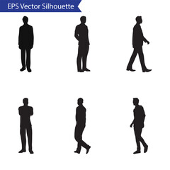 man people standing walking businessman posing vector silhouette icon set collection