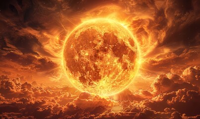 Obraz premium A large, glowing moon is surrounded by a fiery sky