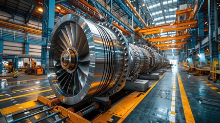 Fototapeta premium Wind turbine fabrication in large plant