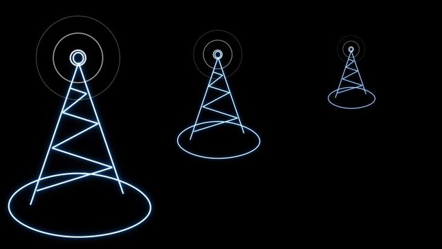 Telecommunications and broadcasting industry concept icon  video, Radio tower mast with radio waves for broadcast transmission line art vector icon for apps and websites,