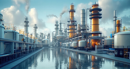 Obraz premium An industrial factory. Produce products that require the use of chemicals. Generative AI.