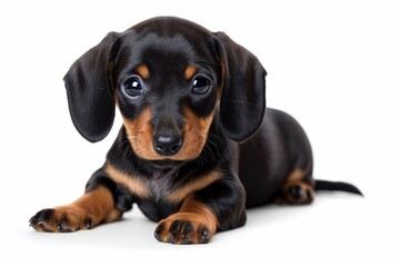 Adorable dachshund puppy posing on white background