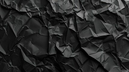 Close-up image of a black crumpled paper, showcasing its texture and abstract pattern.